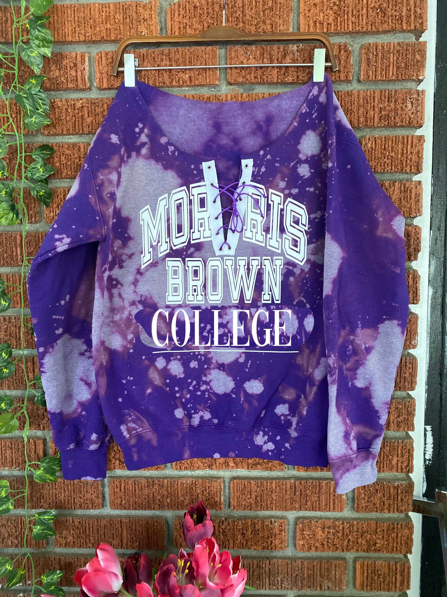 Handmade Morris Brown Purple Lace Up Hand Bleached Sweatshirt