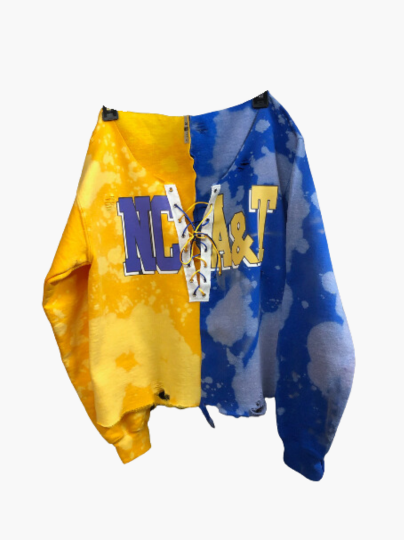 Handmade NCAT NCA&T Half and Half Lace-Up Crop or Full Length Sweatshirt