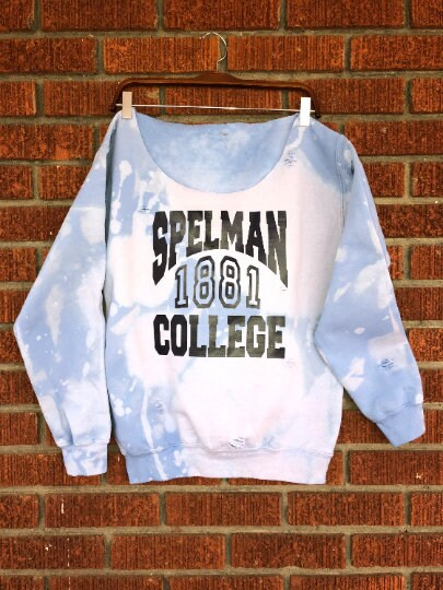 Handmade Spelman 1881 College Hand Bleached Distressed Off Shoulder Sweatshirt