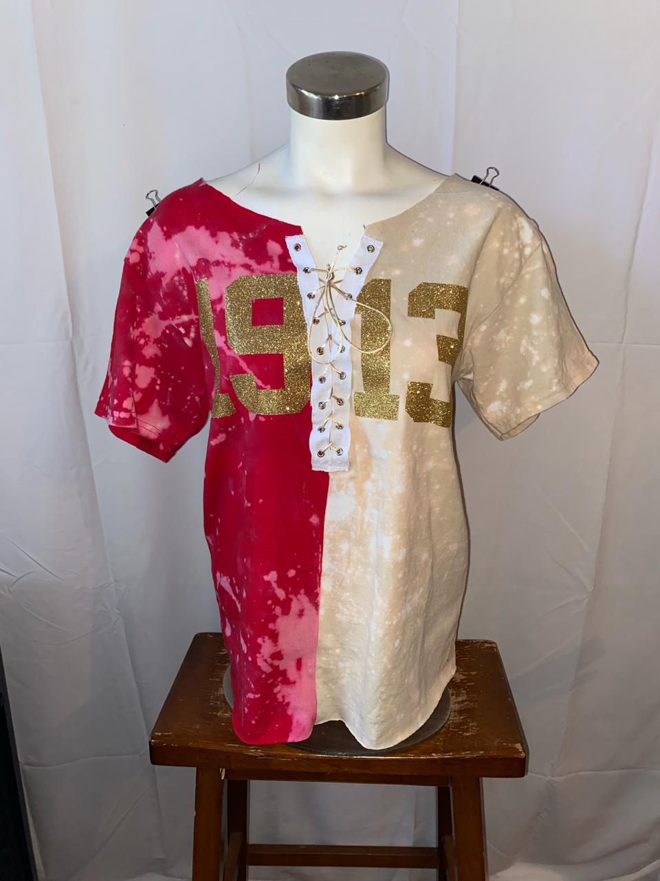 The Strawberry Shortcake 1913 Lace Up Half and Half Glitter or Matte Gold T-Shirt 2X / Matte Gold The Strawberry Shortcake 1913 Lace Up Half and Half Glitter or Matte Gold T-Shirt 2X / Matte Gold