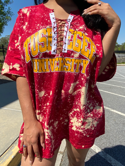 Handmade Tuskegee University Distressed U-Neck Lace-Up T-Shirt