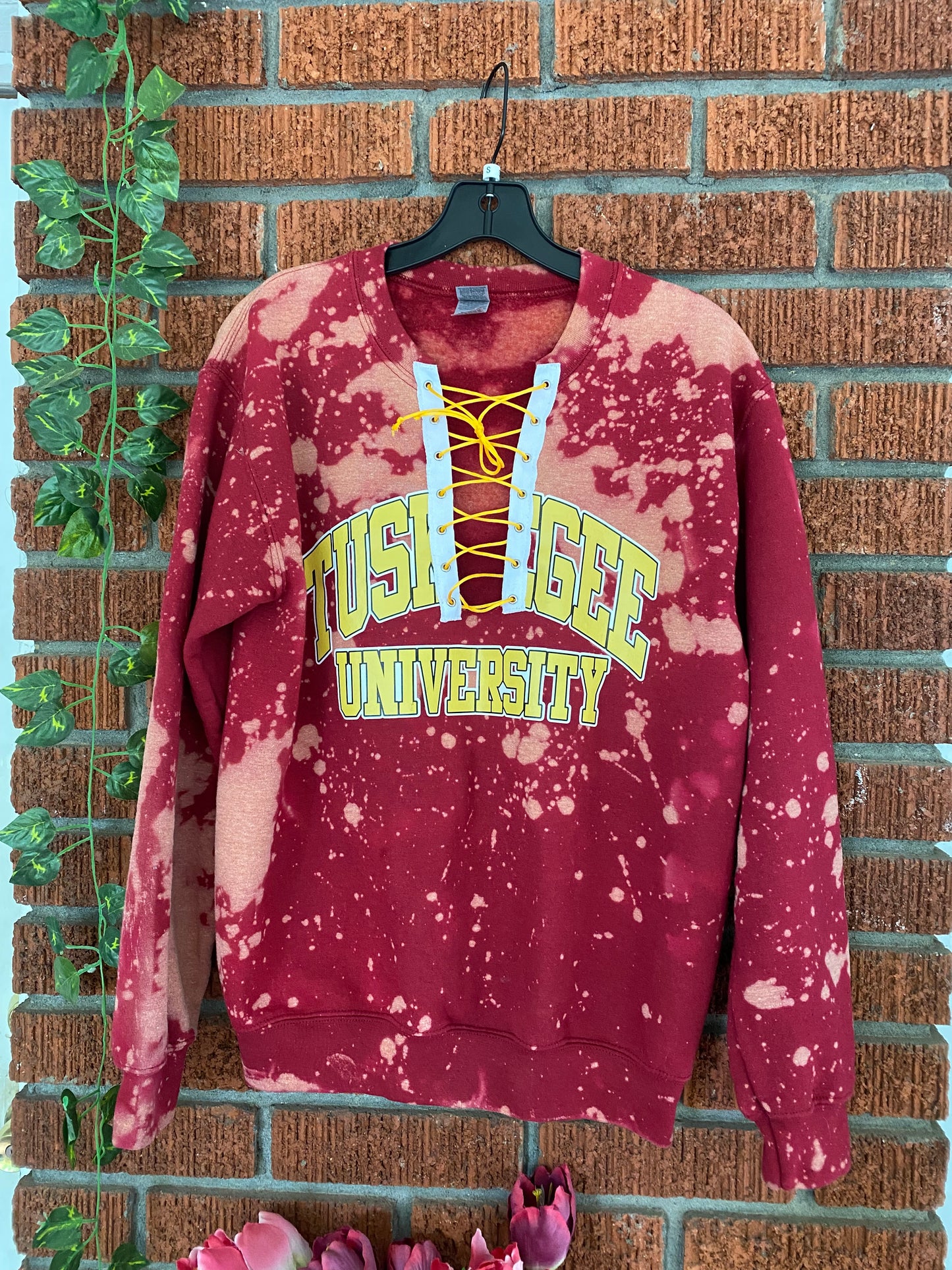 Handmade Tuskegee University Crimson U Neck Lace Up Sweatshirt