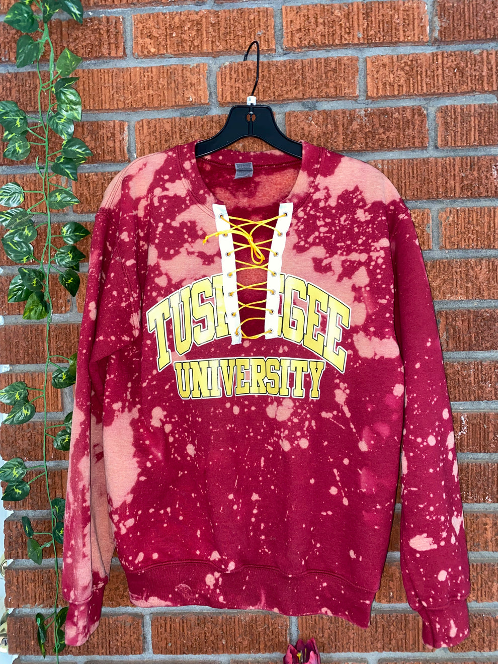 Handmade Tuskegee University Crimson U Neck Lace Up Sweatshirt