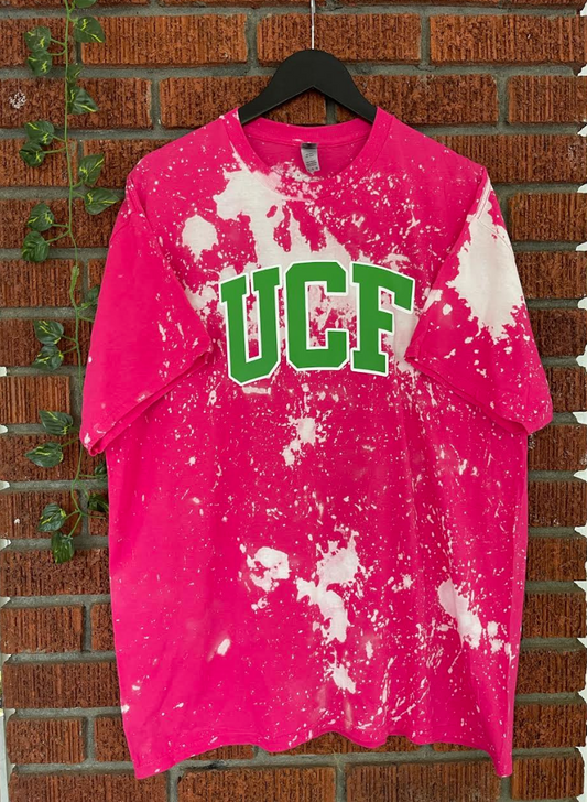 UCF Central Florida pink and green AKA Alpha Kappa Alpha tee shirt hand bleached handmade t-shirt