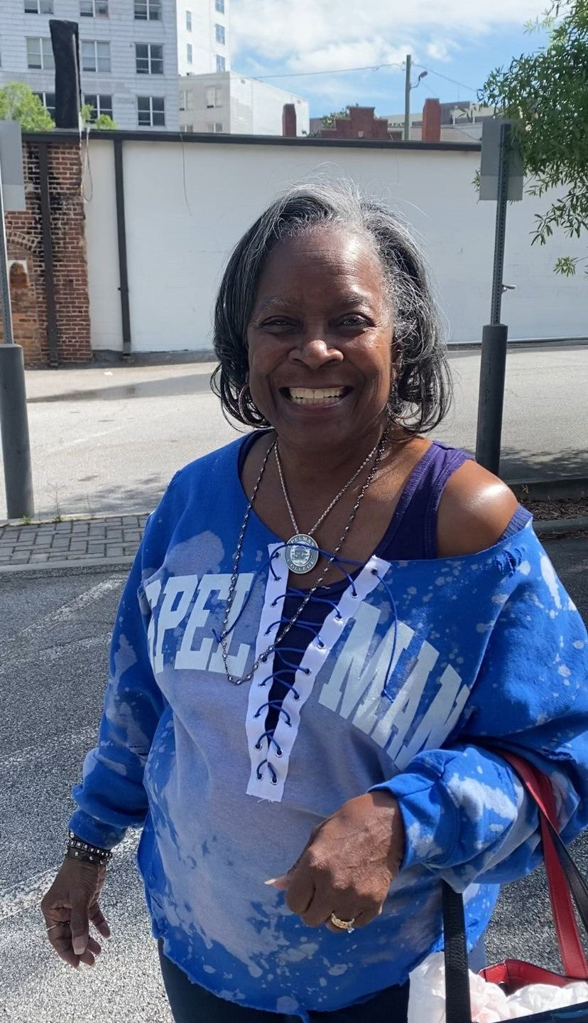 “The Dot” Ms. Dottie’s Spelman Glitter on Royal Lace Up Sweatshirt