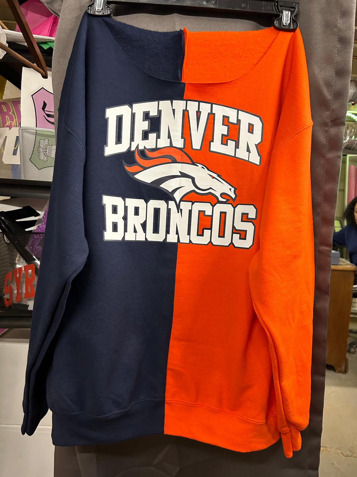 Handmade Denver Broncos Half and Half Sweatshirt