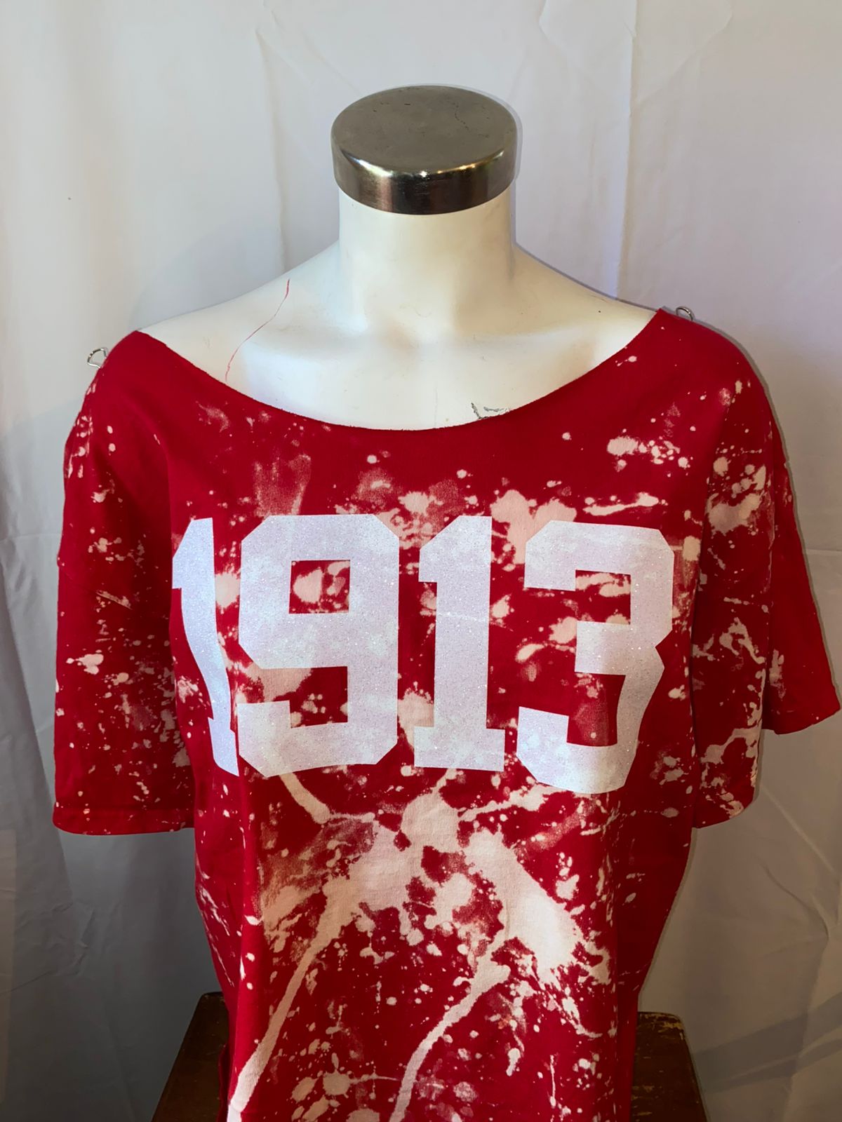 Glitter! Handmade 1913 Red Hand Bleached Crewneck or Off Shoulder T-Shirt