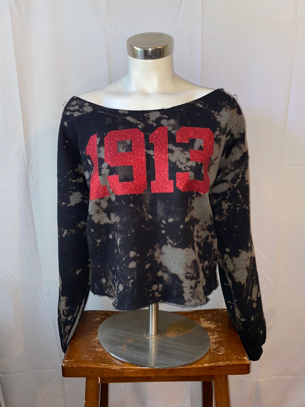 Handmade 1913 DST Red Glitter on Black Customizable Sweatshirt
