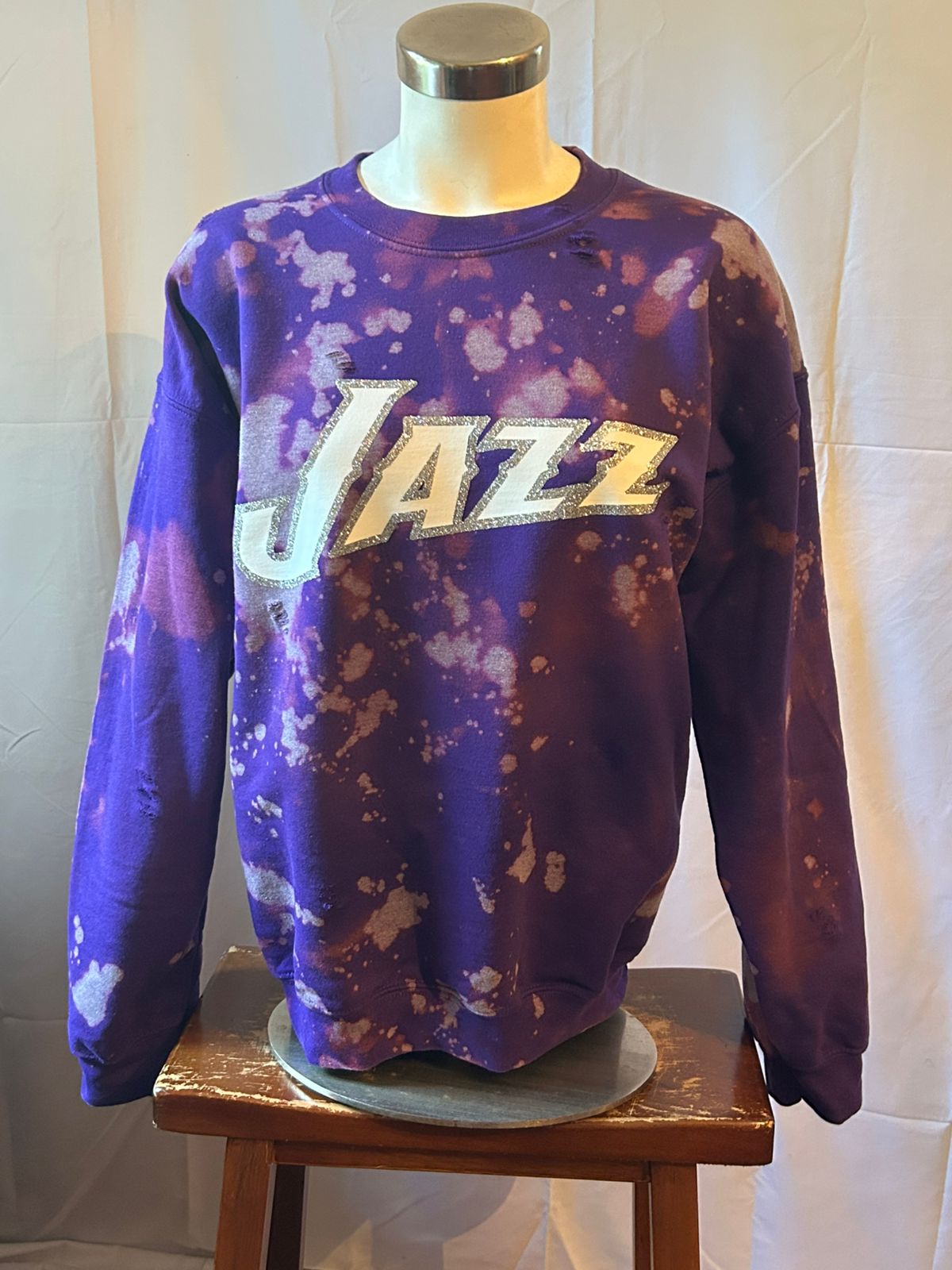 Handmade Utah Jazz White and Silver Glitter on Purple Sweatshirt