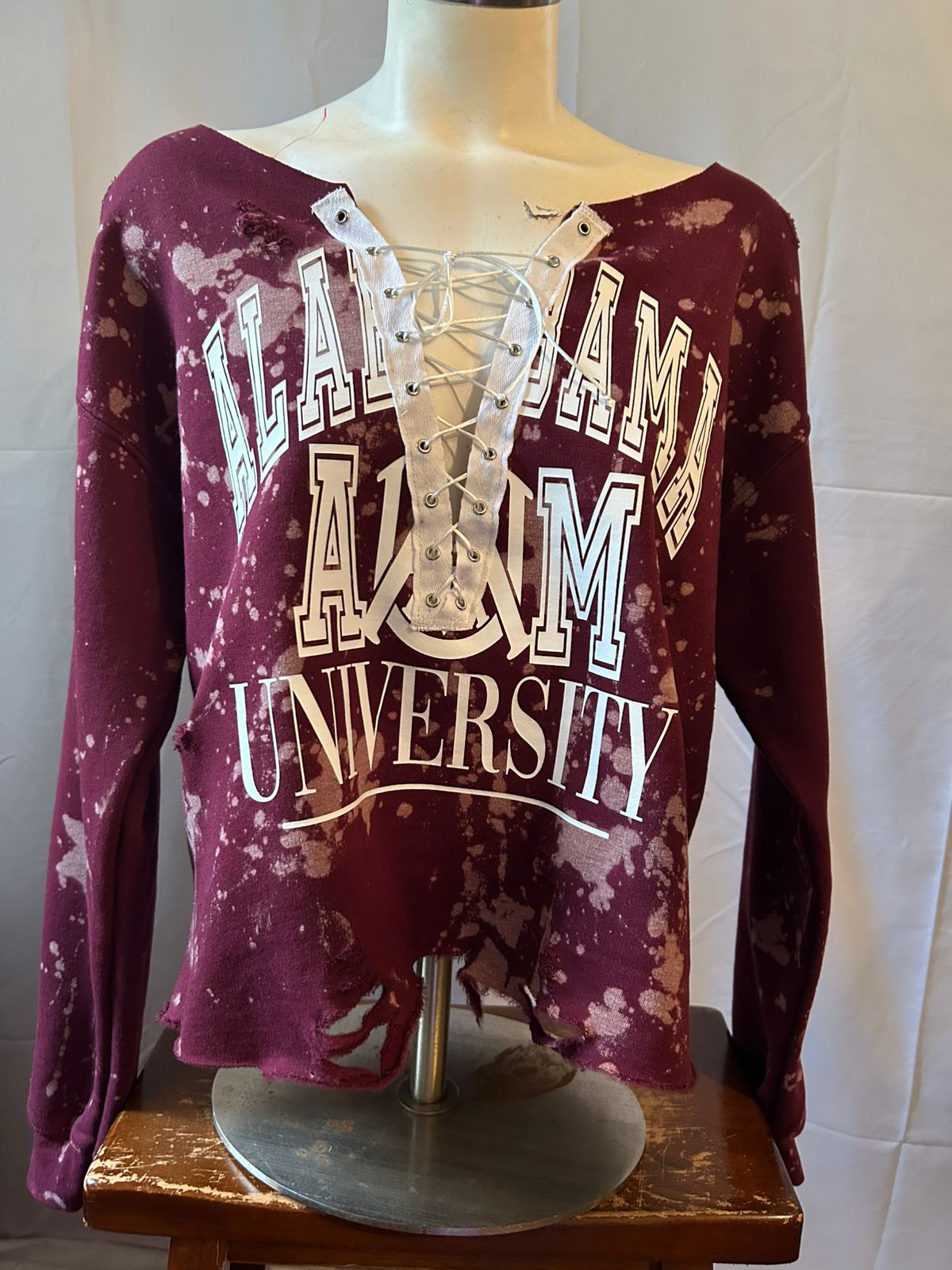 Handmade Alabama A&M Off Shoulder Lace Up Sweatshirt