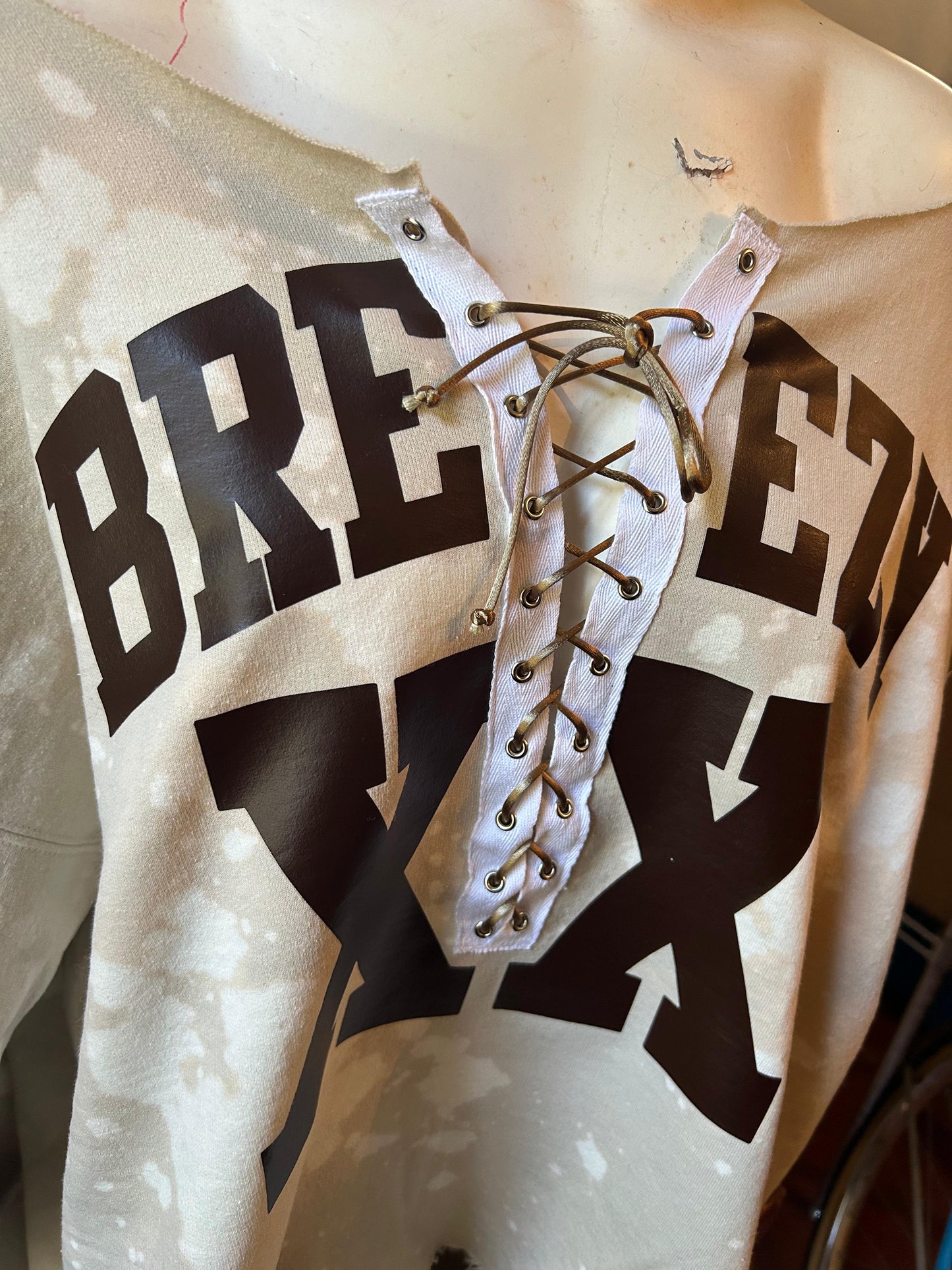 Handmade Breezy XX  Off Shoulder Lace Up Sweatshirt