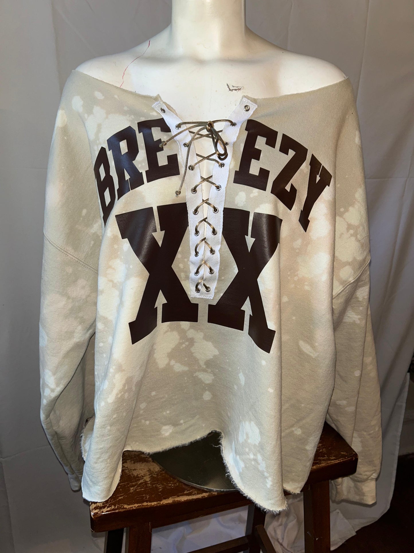 Handmade Breezy XX  Off Shoulder Lace Up Sweatshirt