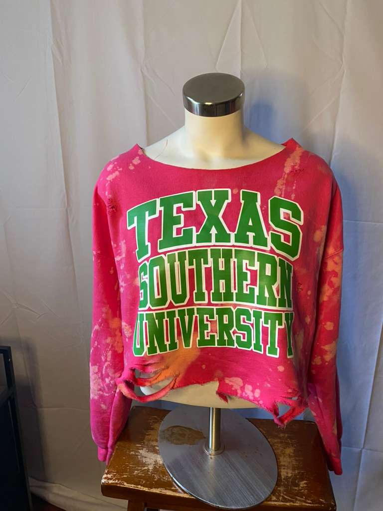 Handmade Texas Southern University "TSU" AKA Blossom Off Shoulder Sweatshirt