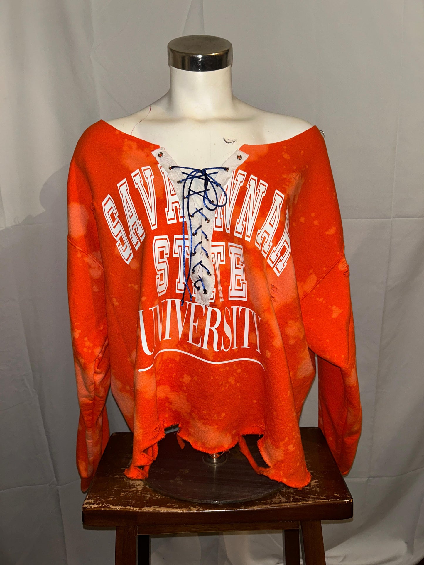 Handmade Savannah State University Off Shoulder Lace Up Sweatshirt