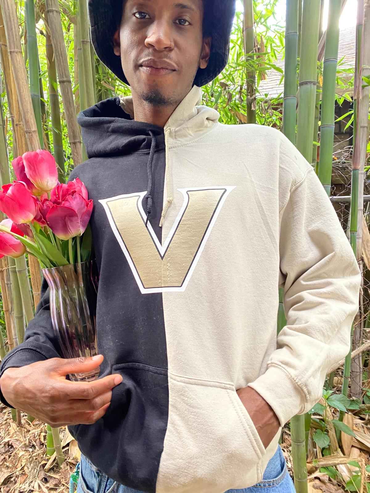 Handmade Vanderbilt Solid Black Old Gold Hoodie