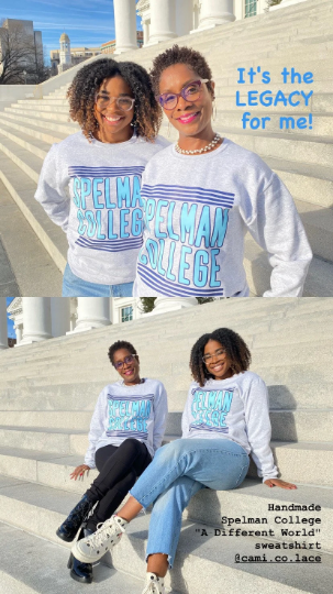 Handmade Spelman College “A Different World” Crew Neck Lightweight Fleece Sweatshirt