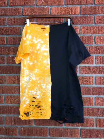 Handmade Alabama State Alumni Half and Half Distressed Off-Shoulder Lace-Up T-Shirt