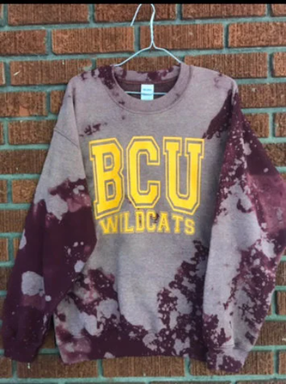 Handmade Bethune Cookman Wildcats Light Distress Crew Neck Sweatshirt