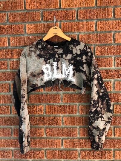 Support a Cause! Bold B.L.M. (Black Lives Matter) Handmade Crew Neck or Off Shoulder Super Crop Sweater