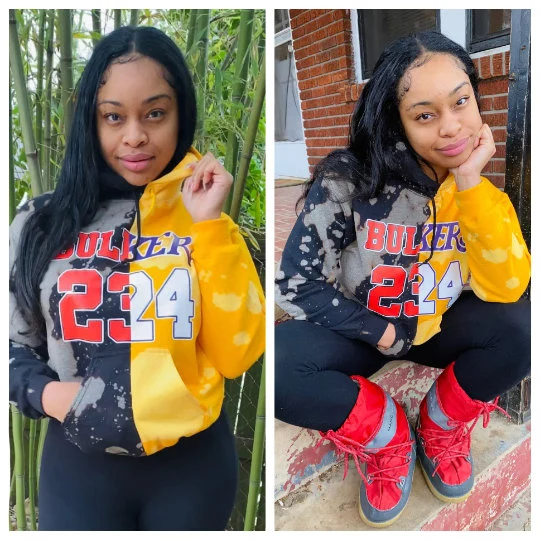 Handmade BUL-KERS Bulls 23 Lakers 24 Jordan-Kobe Half and Half Hooded Sweatshirt
