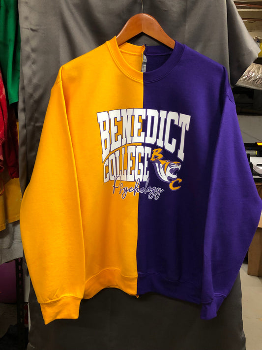 Handmade Benedict College Psychology Half and Half Purple Gold Sweatshirt