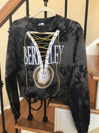 Handmade University of California Berkeley Lace Up Distressed Sweatshirt