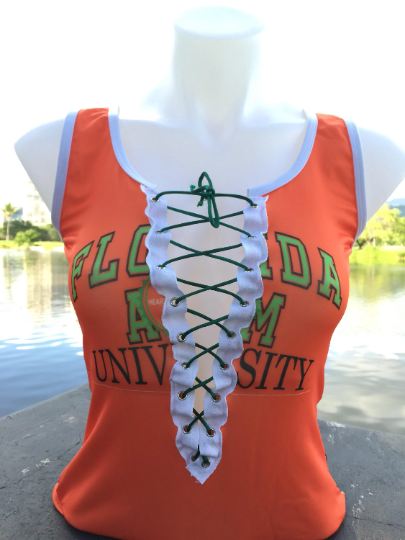 Handmade FAMU Lace Up Bodysuit - Front and Back Design