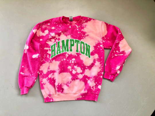 Hampton HU pink and green AKA Alpha Kappa Alpha Sweatshirt hand bleached handmade sweater
