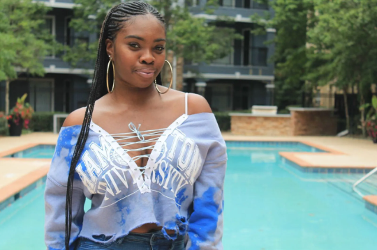 Hampton University Royal Blue White Vintage Sweater Sweatshirt Lace Up Hand Bleach HU Handmade Seal Distress Custom 1868