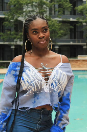 Hampton University Royal Blue White Vintage Sweater Sweatshirt Lace Up Hand Bleach HU Handmade Seal Distress Custom 1868