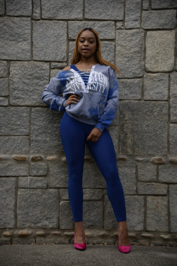 Hampton University Royal Blue White Vintage Sweater Sweatshirt Lace Up Hand Bleach HU Handmade Seal Distress Custom 1868