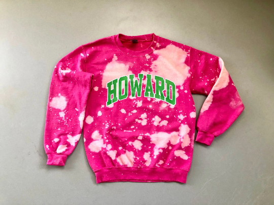 Howard HU pink and green AKA Alpha Kappa Alpha Sweatshirt hand bleached handmade sweater