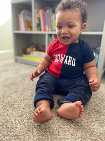 howard baby onesie HU red navy half and half handmade 1867