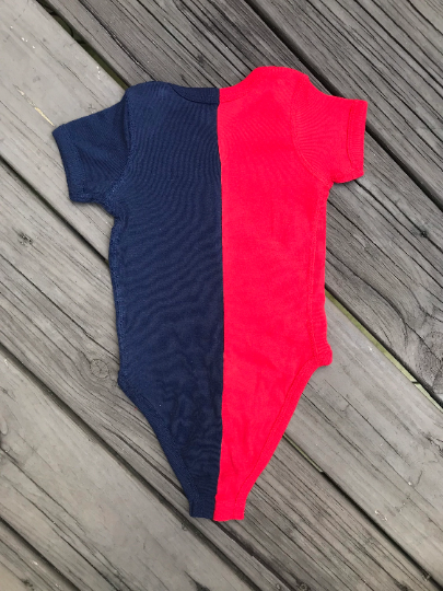 howard baby onesie HU red navy half and half handmade 1867