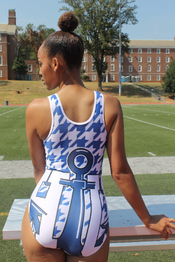 Hampton University Lace Up Bodysuit Anchor White Royal Houndstooth Pattern HU Handmade 1868