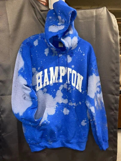 Handmade Hampton University Royal Blue Hand Bleached Hoodie