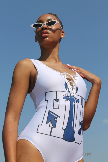 Hampton University Lace Up Bodysuit Anchor White Royal HU Handmade 1868