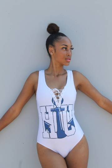 Hampton University Lace Up Bodysuit Anchor White Royal HU Handmade 1868