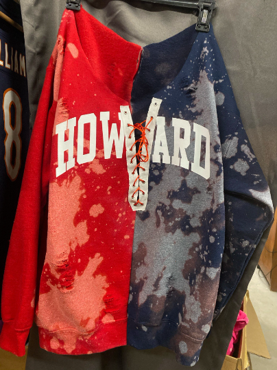 howard university hu 1867 red navy lace up sweater sweatshirt blouse half and half color block