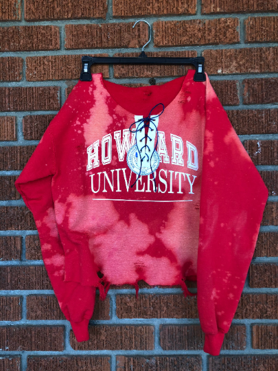 howard university hu 1867 red navy lace up sweater sweatshirt blouse with distress crop youth