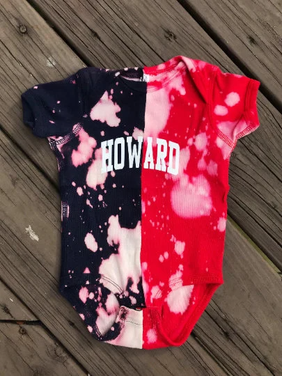howard baby onesie HU red navy hand bleached handmade tie dye 1867