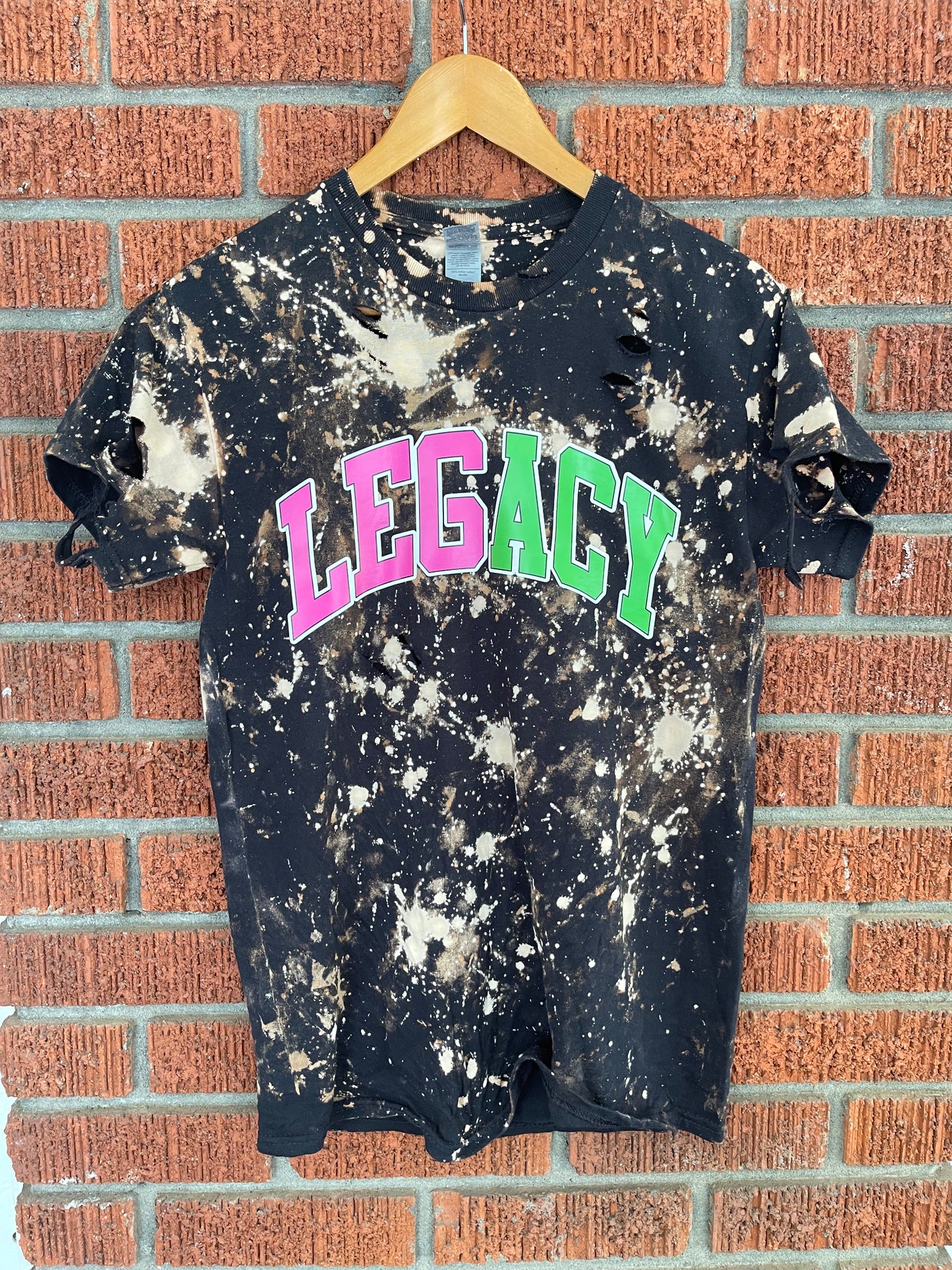 Legacy pink and green AKA Alpha Kappa Alpha tee shirt hand bleached handmade t-shirt