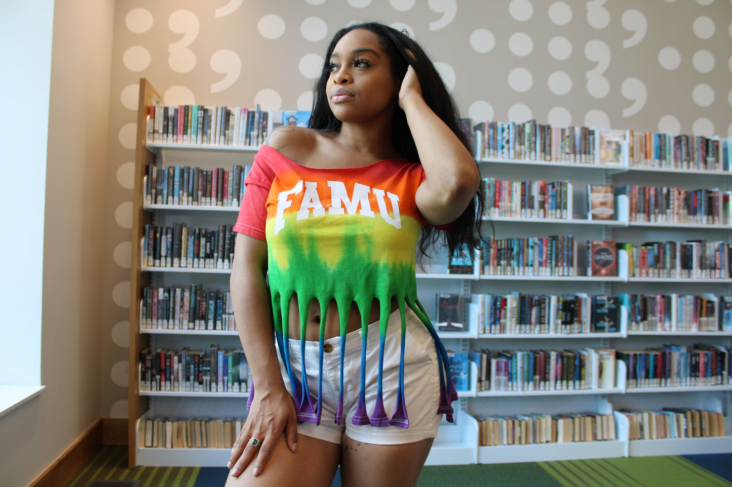 Handmade FAMU Pride Ombre Rainbow Crew Fringe or Spider Web Back Design T-Shirt