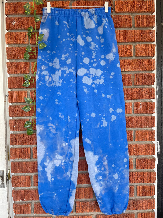 Handmade Drawstring Cuffed Bleached Classic Style Sweat Pants - Royal Blue