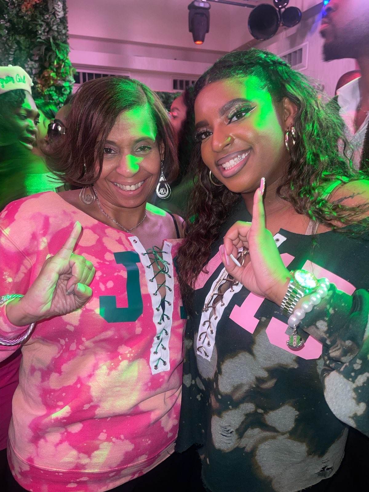Handmade AKA J15 Forest Green Pink Lace Up Sweatshirt