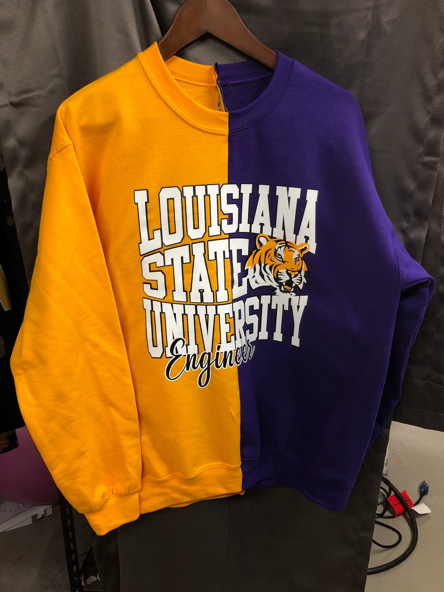 Handmade Louisiana State Engineer Half and Half Crewneck Sweater