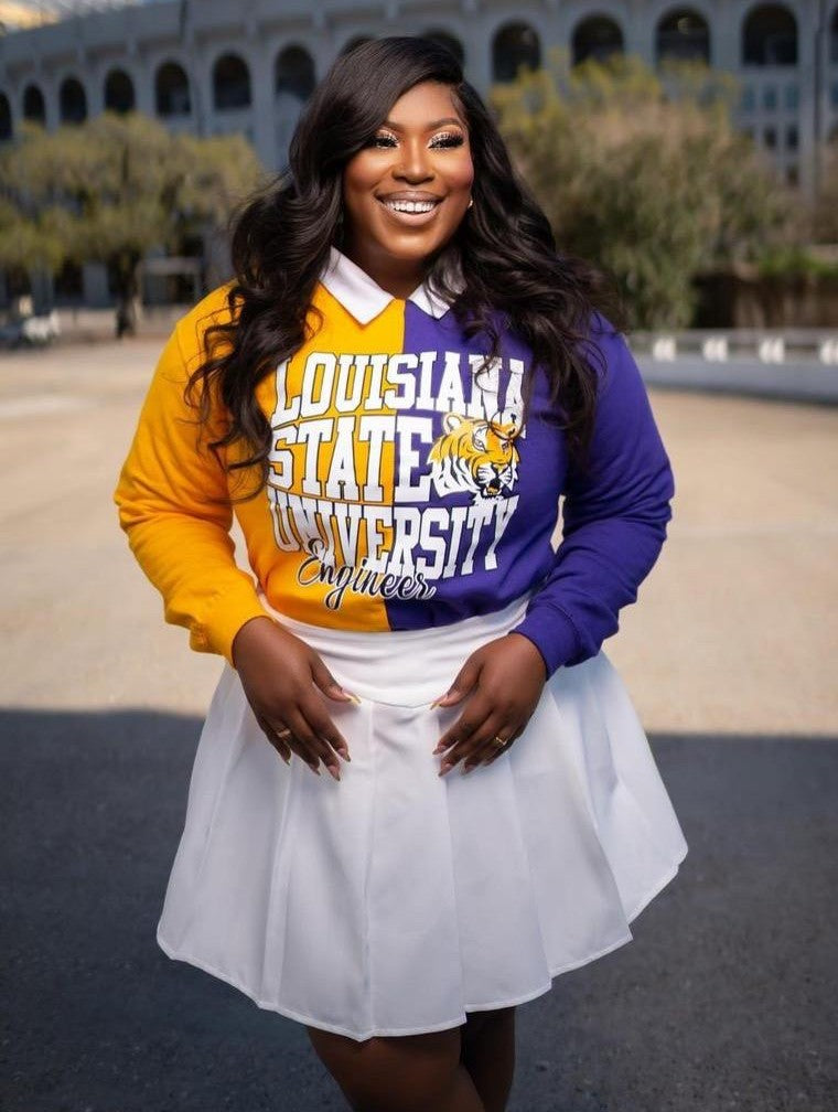 Handmade Louisiana State Engineer Half and Half Crewneck Sweater