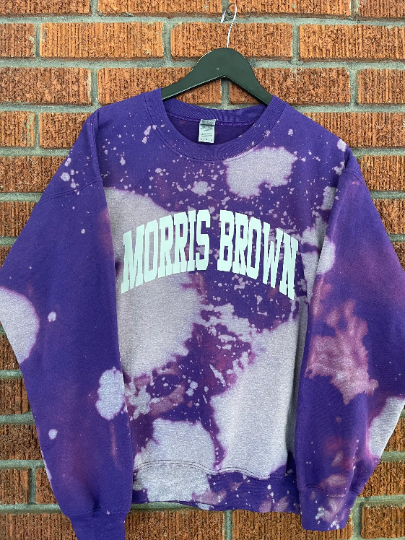 Handmade Morris Brown College Purple Hand Bleached Crew Neck Sweatshirt