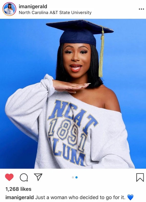 Handmade NCAT Imani NC A&T Off Shoulder Lightweight Sweatshirt