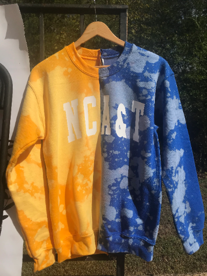 Handmade NCAT NC A&T Half and Half Crew Neck Unisex Sweatshirt